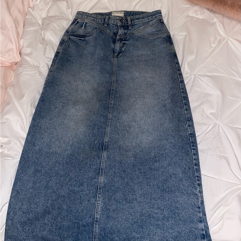 Free People Come As You Are Denim Maxi Skirt Size 6